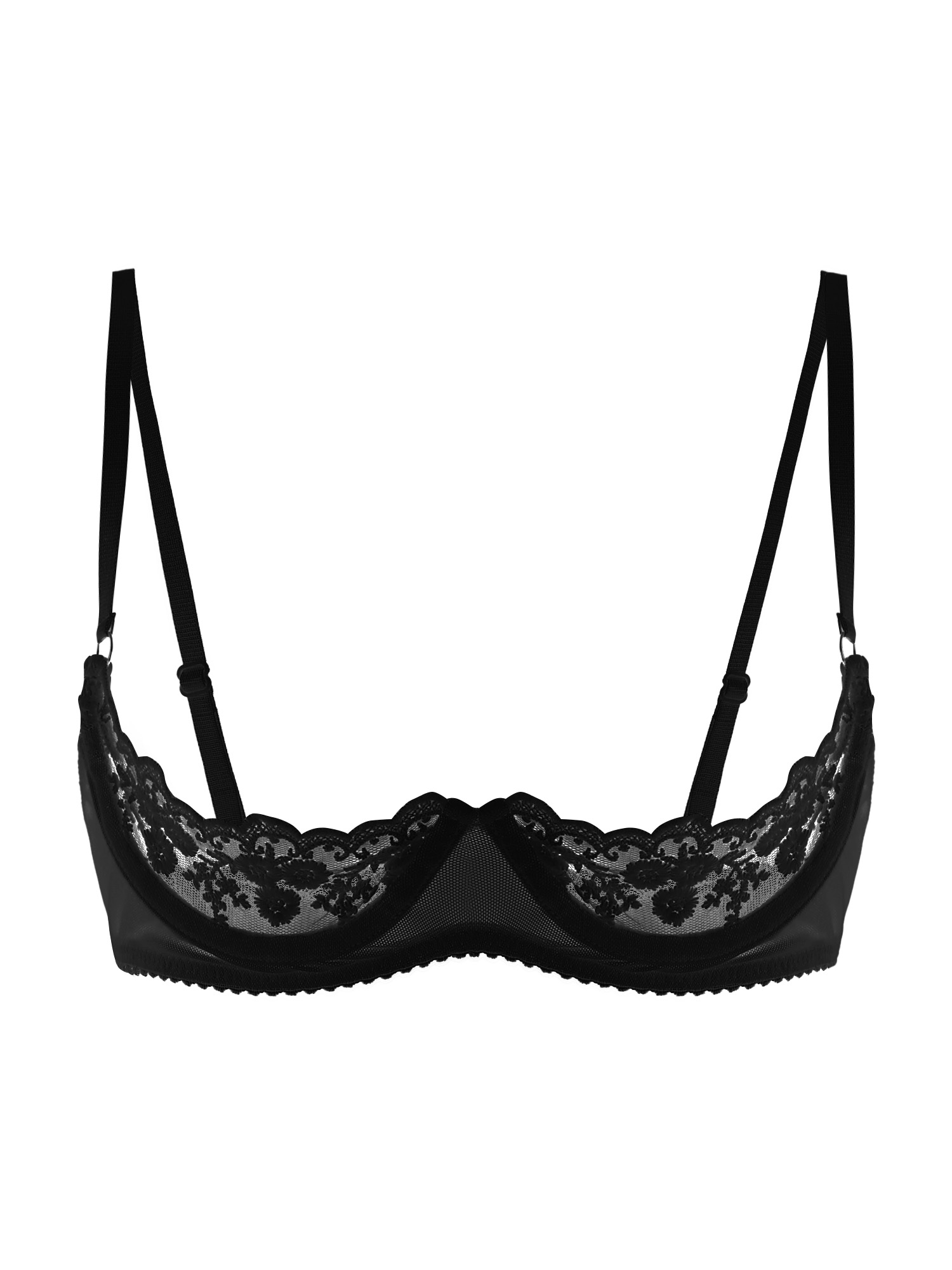 Sheer Mesh Bra - Damski seksowny biustonosz z otwartymi miseczkami,